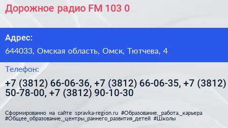 Дорожное радио FM 103 0 - визитка