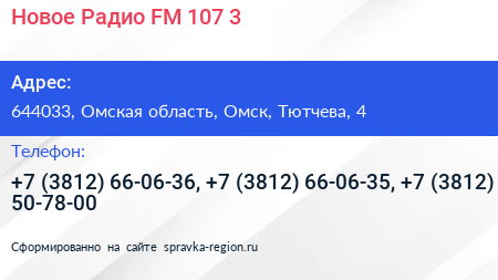 Новое Радио FM 107 3 - визитка