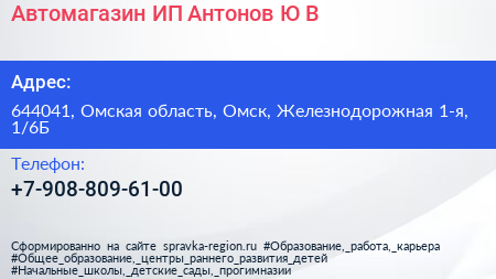 Автомагазин ИП Антонов Ю В  - визитка