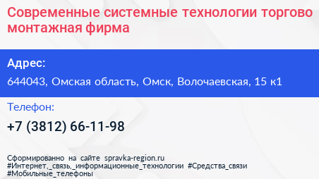 Современные системные технологии торгово монтажная фирма - визитка