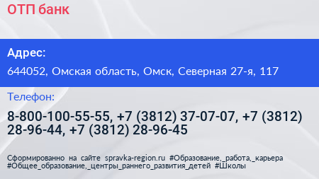 ОТП банк - визитка