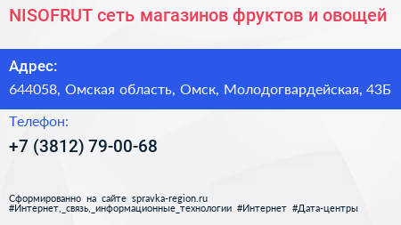 NISOFRUT сеть магазинов фруктов и овощей - визитка