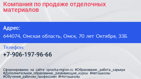 Компания по продаже отделочных материалов - визитка