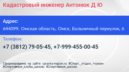 Кадастровый инженер Антонюк Д Ю  - визитка