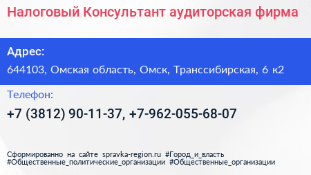 Налоговый Консультант аудиторская фирма - визитка