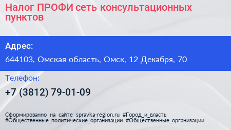 Налог ПРОФИ сеть консультационных пунктов - визитка
