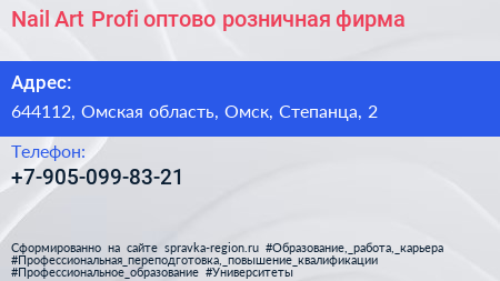 Nail Art Profi оптово розничная фирма - визитка