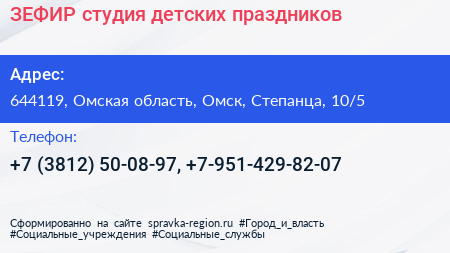 ЗЕФИР студия детских праздников - визитка