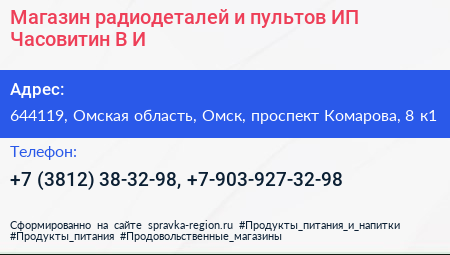Магазин радиодеталей и пультов ИП Часовитин В И  - визитка