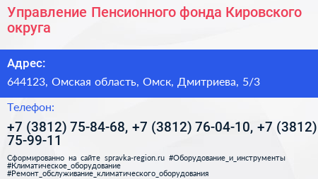 Управление Пенсионного фонда Кировского округа - визитка