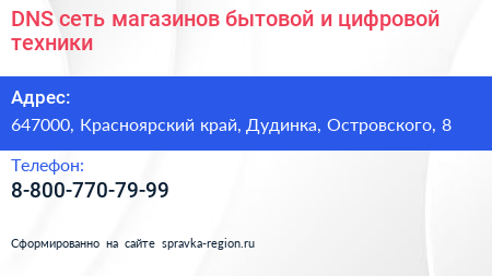 DNS сеть магазинов бытовой и цифровой техники - визитка