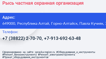 Рысь частная охранная организация - визитка