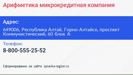 Арифметика микрокредитная компания - визитка