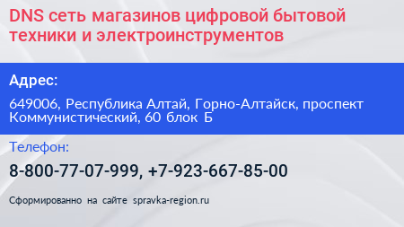 DNS сеть магазинов цифровой бытовой техники и электроинструментов - визитка