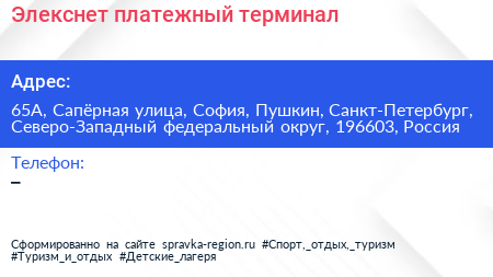 Элекснет платежный терминал - визитка