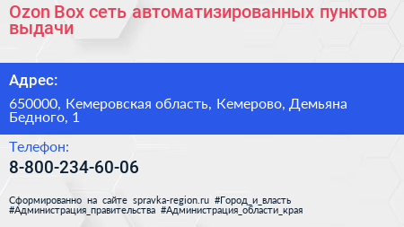 Ozon Box сеть автоматизированных пунктов выдачи - визитка