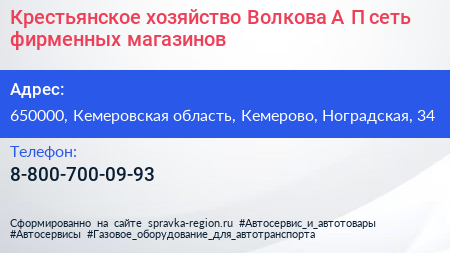 Крестьянское хозяйство Волкова А П сеть фирменных магазинов - визитка