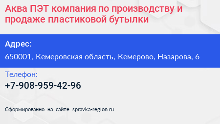 Аква ПЭТ компания по производству и продаже пластиковой бутылки - визитка