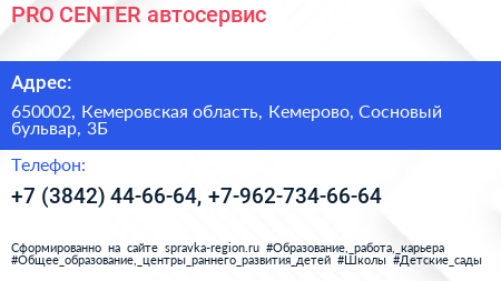 PRO CENTER автосервис - визитка