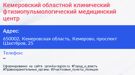 Кемеровский областной клинический фтизиопульмологический медицинский центр - визитка