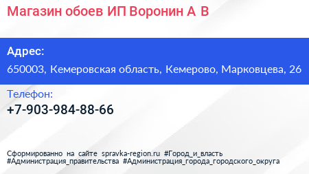 Магазин обоев ИП Воронин А В  - визитка