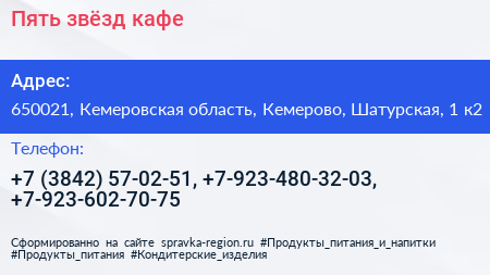 Пять звёзд кафе - визитка