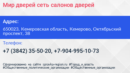Мир дверей сеть салонов дверей - визитка