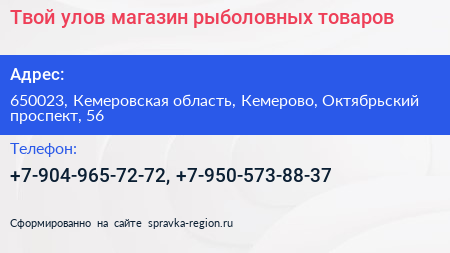 Твой улов магазин рыболовных товаров - визитка