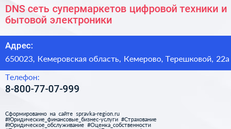 DNS сеть супермаркетов цифровой техники и бытовой электроники - визитка