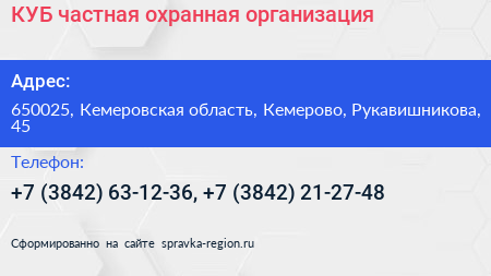 КУБ частная охранная организация - визитка
