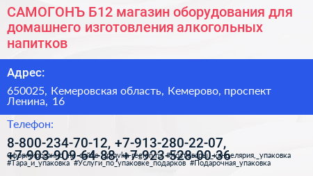 САМОГОНЪ Б12 магазин оборудования для домашнего изготовления алкогольных напитков - визитка