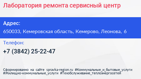 Лаборатория ремонта сервисный центр - визитка