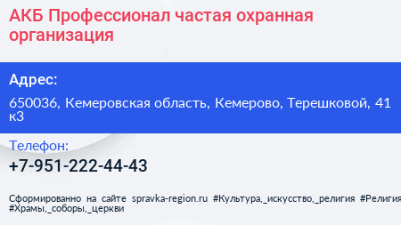 АКБ Профессионал частая охранная организация - визитка