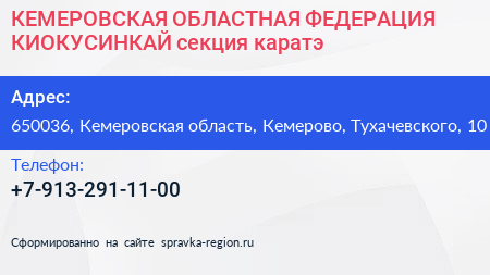 КЕМЕРОВСКАЯ ОБЛАСТНАЯ ФЕДЕРАЦИЯ КИОКУСИНКАЙ секция каратэ - визитка