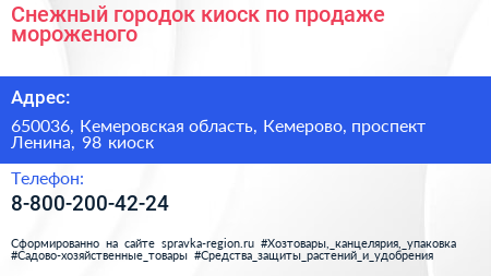 Снежный городок киоск по продаже мороженого - визитка