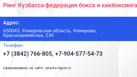 Ринг Кузбасса федерация бокса и кикбоксинга - визитка