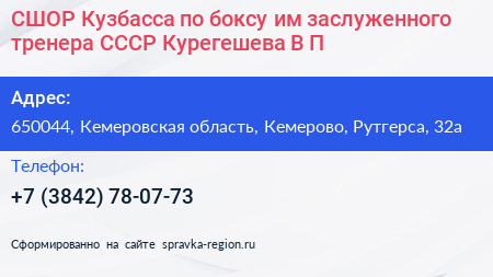 СШОР Кузбасса по боксу им заслуженного тренера СССР Курегешева В П  - визитка