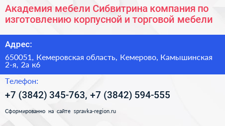 Академия мебели Сибвитрина компания по изготовлению корпусной и торговой мебели - визитка