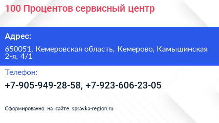 100 Процентов сервисный центр - визитка