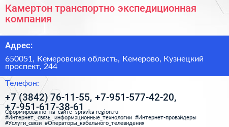 Камертон транспортно экспедиционная компания - визитка