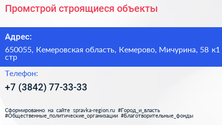 Промстрой строящиеся объекты - визитка