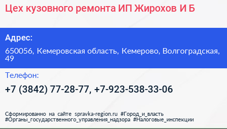Цех кузовного ремонта ИП Жирохов И Б  - визитка