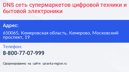DNS сеть супермаркетов цифровой техники и бытовой электроники - визитка