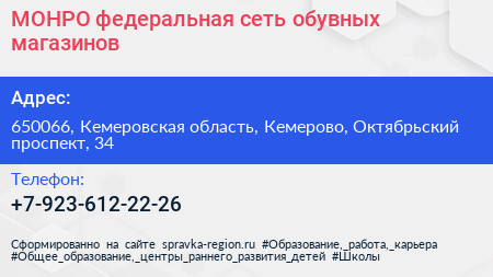 МОНРО федеральная сеть обувных магазинов - визитка