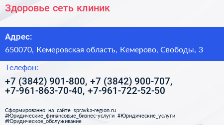 Здоровье сеть клиник - визитка