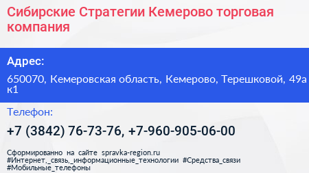 Сибирские Стратегии Кемерово торговая компания - визитка