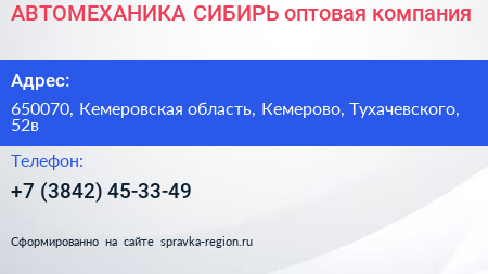 АВТОМЕХАНИКА СИБИРЬ оптовая компания - визитка