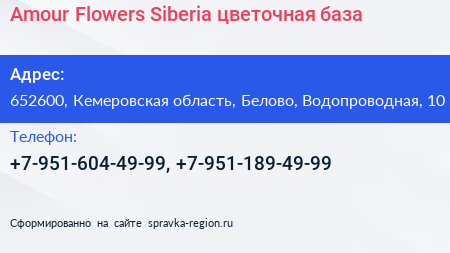 Amour Flowers Siberia цветочная база - визитка