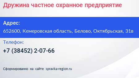 Дружина частное охранное предприятие - визитка