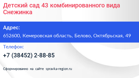 Детский сад 43 комбинированного вида Снежинка - визитка